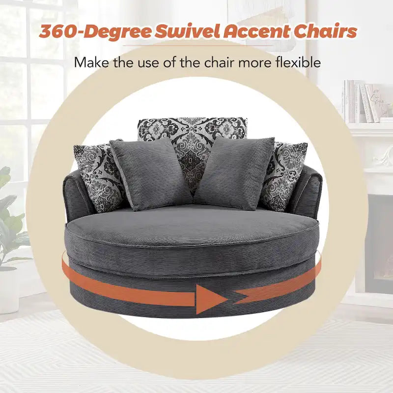 Rotating bucket chairs create a relaxed and comfortable living space.