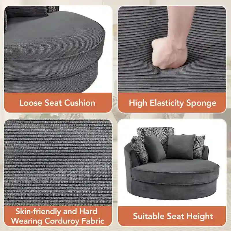 Rotating bucket chairs create a relaxed and comfortable living space.