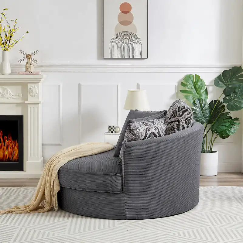 Rotating bucket chairs create a relaxed and comfortable living space.