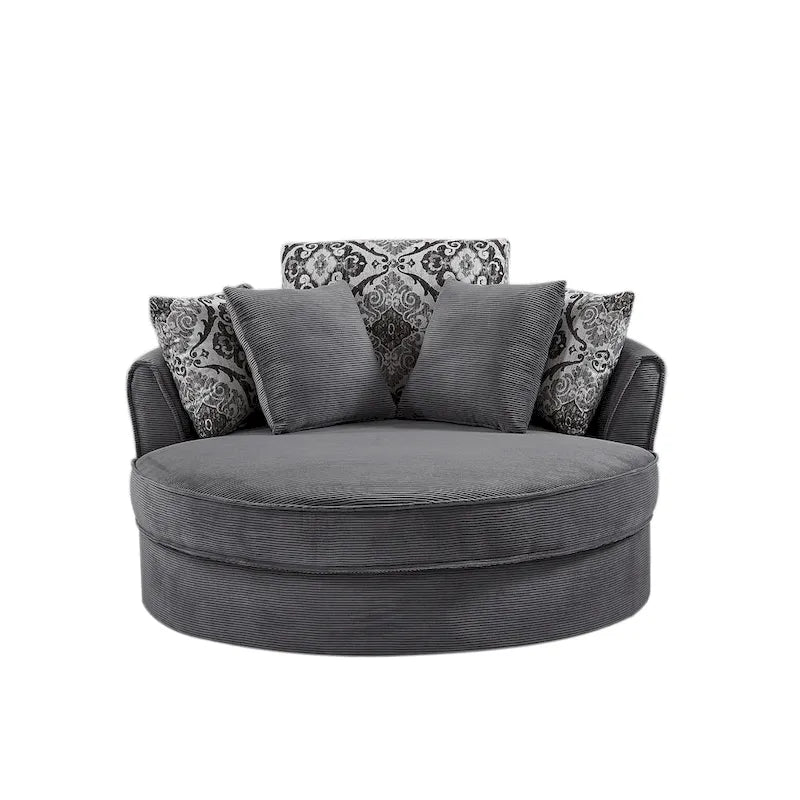 Rotating bucket chairs create a relaxed and comfortable living space.