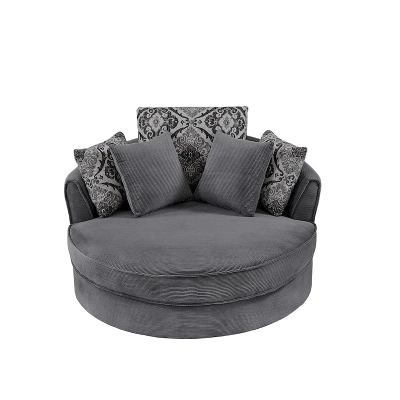 Rotating bucket chairs create a relaxed and comfortable living space.