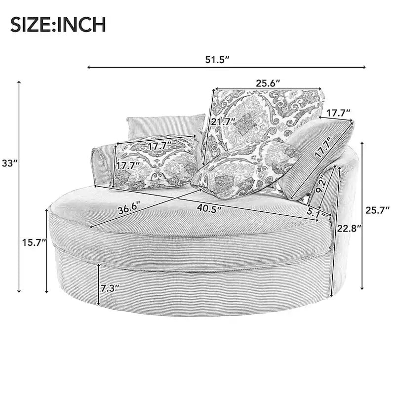 Rotating bucket chairs create a relaxed and comfortable living space.