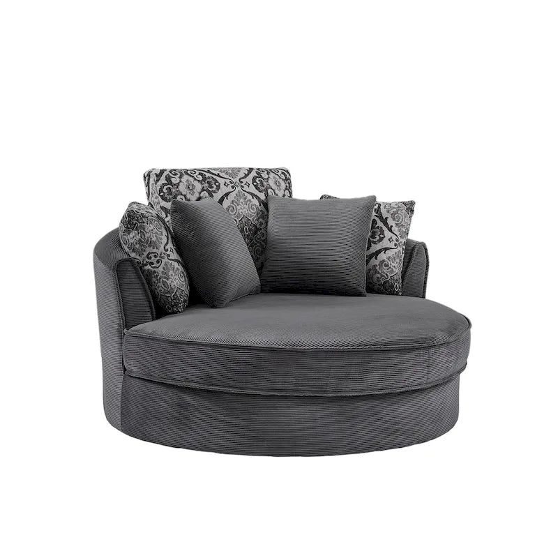 Rotating bucket chairs create a relaxed and comfortable living space.