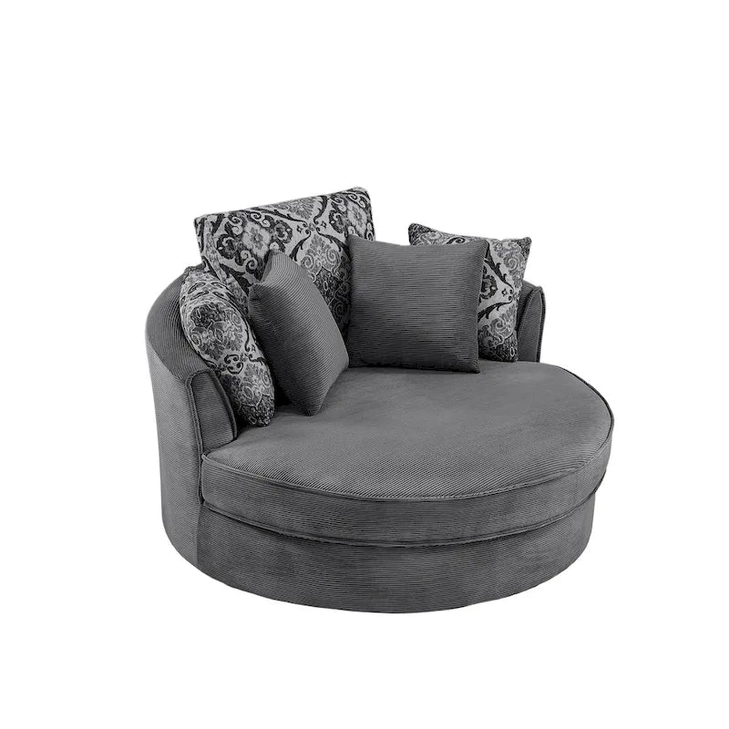 Rotating bucket chairs create a relaxed and comfortable living space.