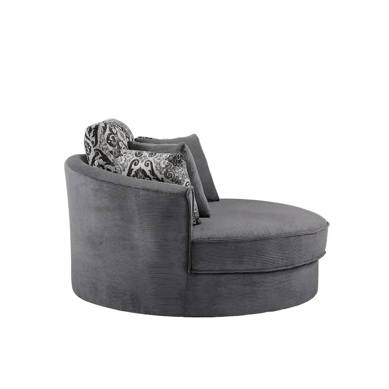 Rotating bucket chairs create a relaxed and comfortable living space.