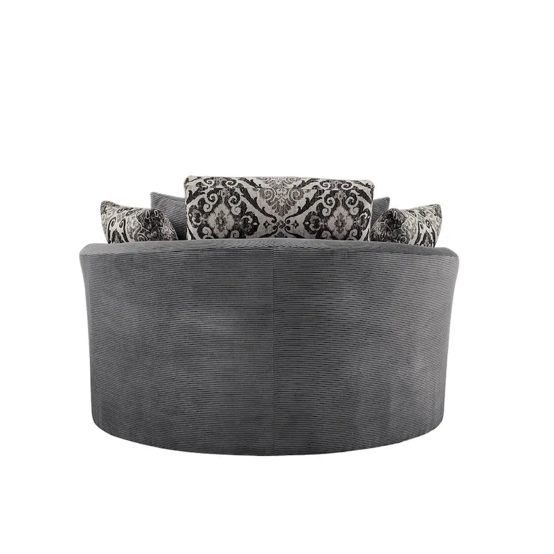 Rotating bucket chairs create a relaxed and comfortable living space.