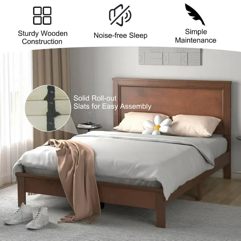 Twin/Full/Queen Size Bed Frame Platform Slat High Headboard