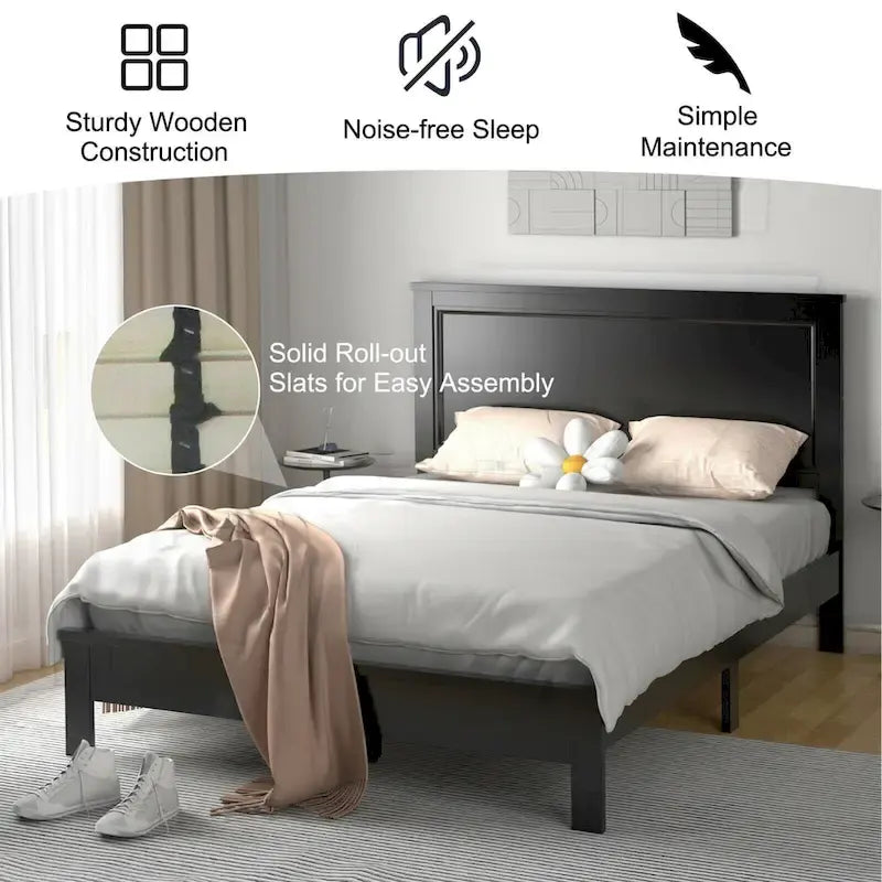 Twin/Full/Queen Size Bed Frame Platform Slat High Headboard
