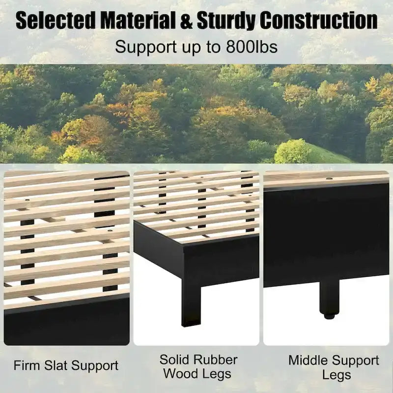 Twin/Full/Queen Size Bed Frame Platform Slat High Headboard