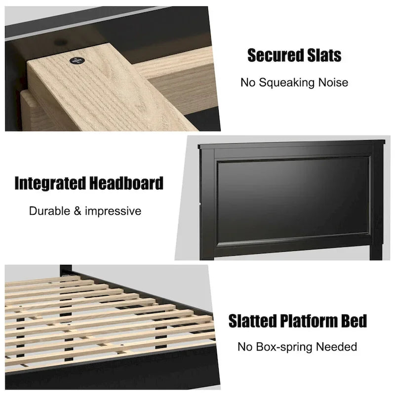 Twin/Full/Queen Size Bed Frame Platform Slat High Headboard