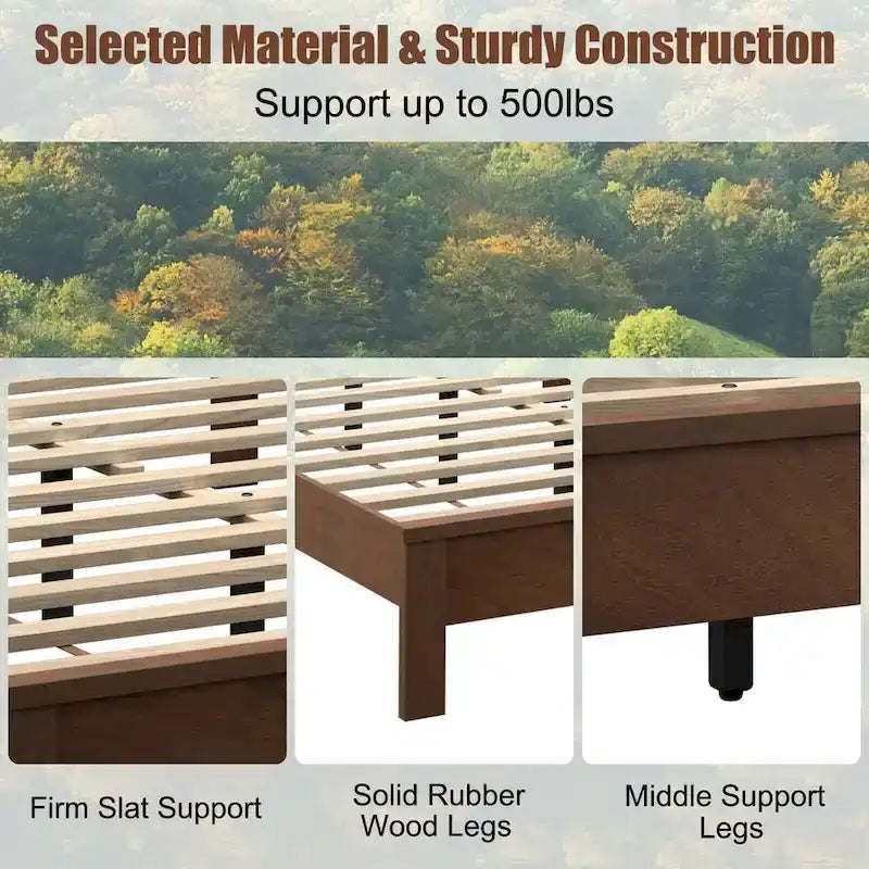 Twin/Full/Queen Size Bed Frame Platform Slat High Headboard