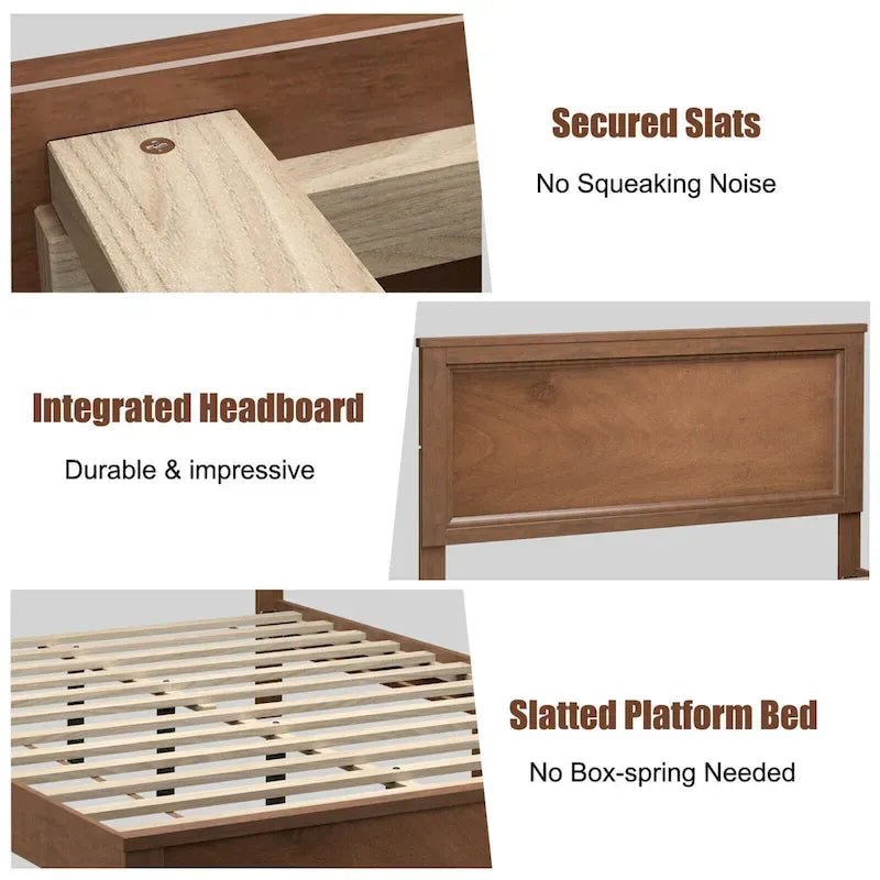 Twin/Full/Queen Size Bed Frame Platform Slat High Headboard