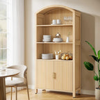 71 Tall Arched Kitchen Pantry Cabinet with Doors - Natural Wood