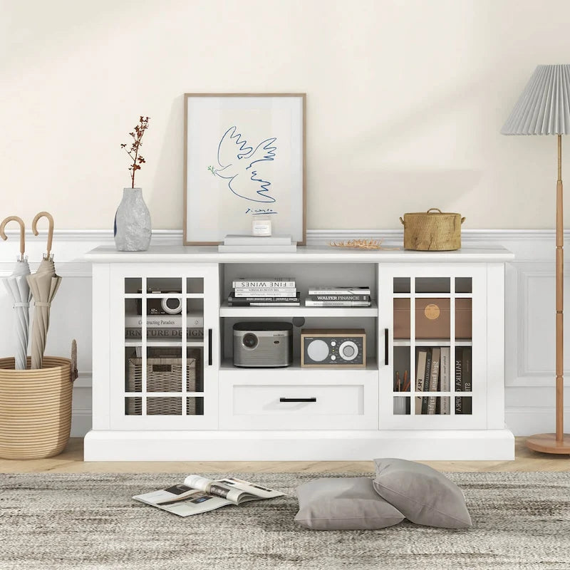 Farmhouse TV Stand for TVs up to 70 Media Center w/Glass Doors
