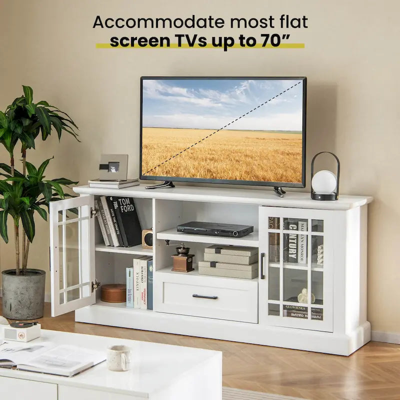 Farmhouse TV Stand for TVs up to 70 Media Center w/Glass Doors