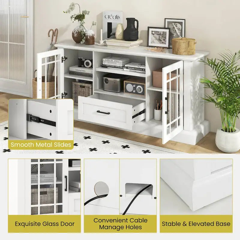 Farmhouse TV Stand for TVs up to 70 Media Center w/Glass Doors