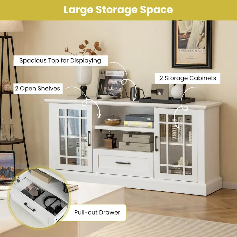 Farmhouse TV Stand for TVs up to 70 Media Center w/Glass Doors