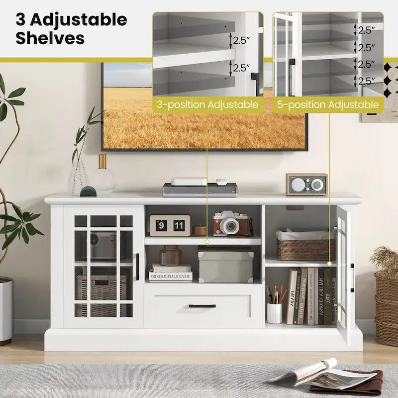 Farmhouse TV Stand for TVs up to 70 Media Center w/Glass Doors