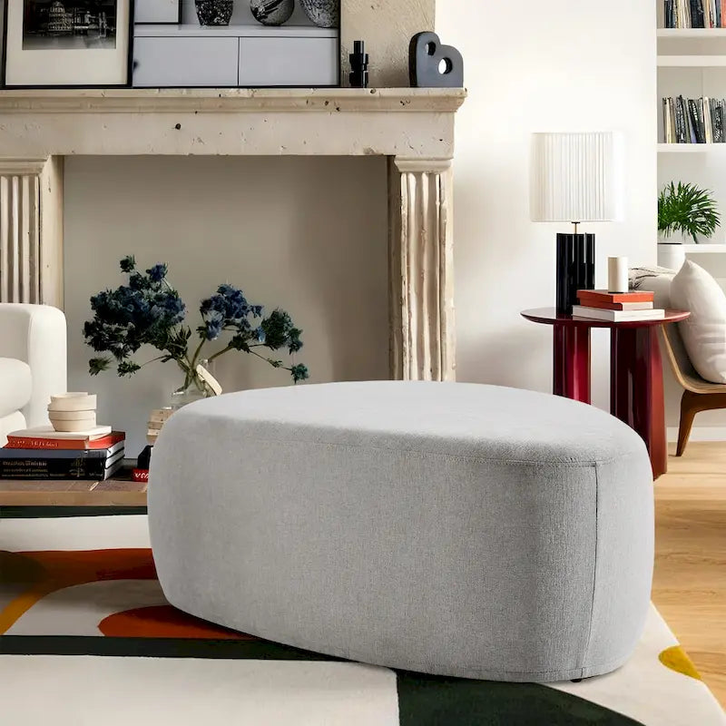 43 Rounded Triangle Upholstered Ottoman, Oversize Fabric Ottoman Footstool