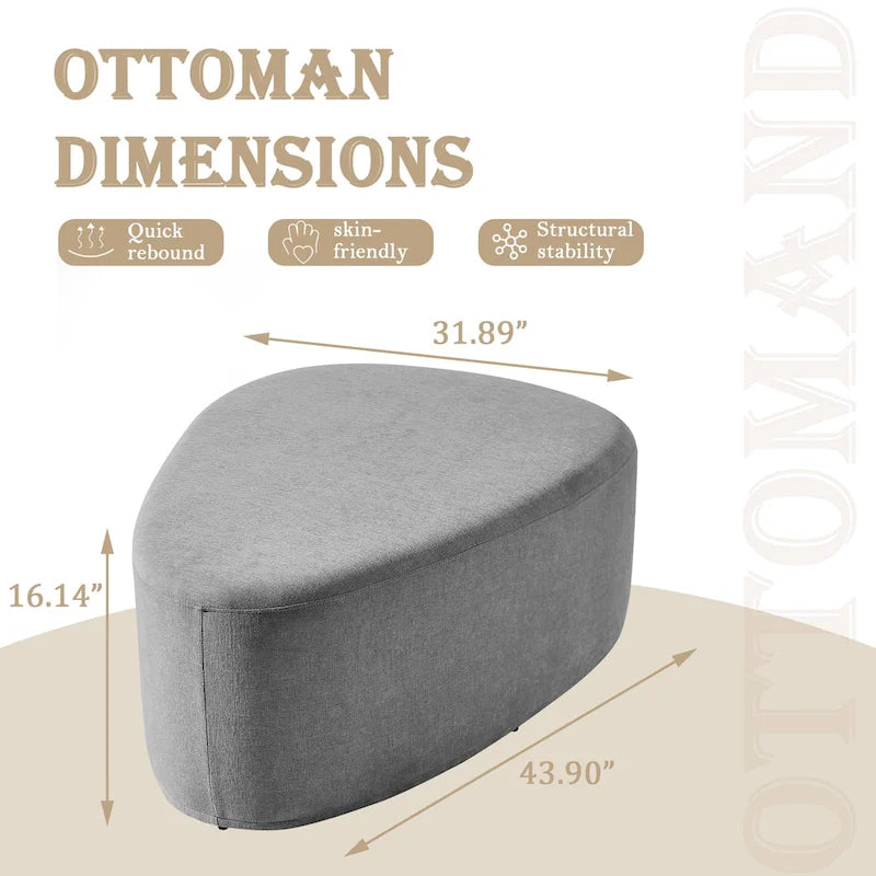 43 Rounded Triangle Upholstered Ottoman, Oversize Fabric Ottoman Footstool