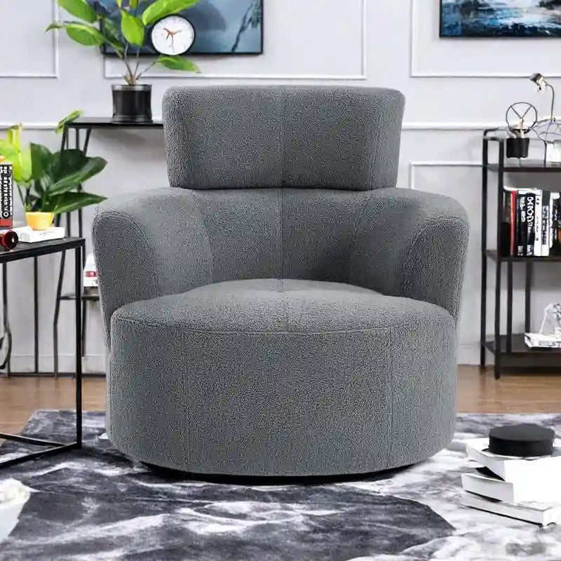 Polyester Barrel Swivel Chair with 360 Rotation, and Adjustable Headrest & Berber Fleece Upholstery - 320lb Capacity