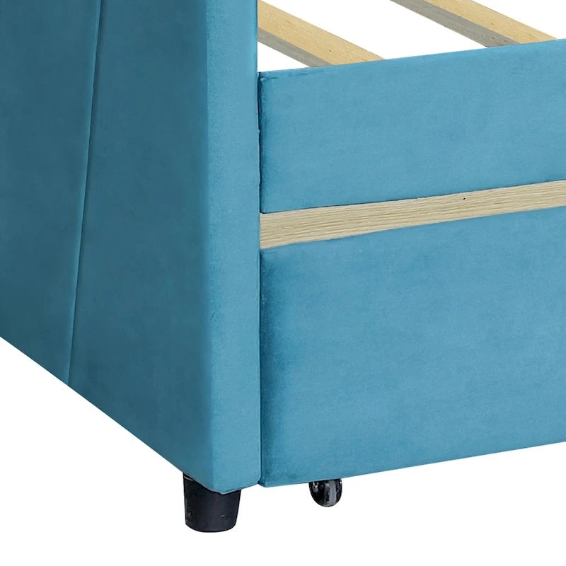 Twin Velvet Daybed with Drawers & Wood Slats