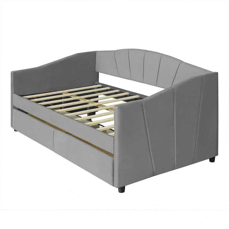 Twin Velvet Daybed with Drawers & Wood Slats