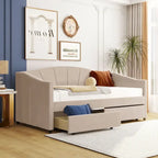 Lit de repos double en velours avec tiroirs et lattes en bois