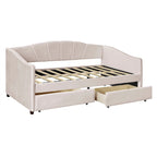 Lit de repos double en velours avec tiroirs et lattes en bois