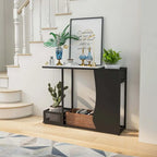 Table console 43.5 po avec plateau effet marbre et 2 espaces de rangement - Voir détails