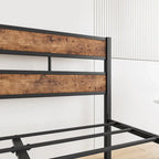 Lit plateforme double en métal noir et bois rustique