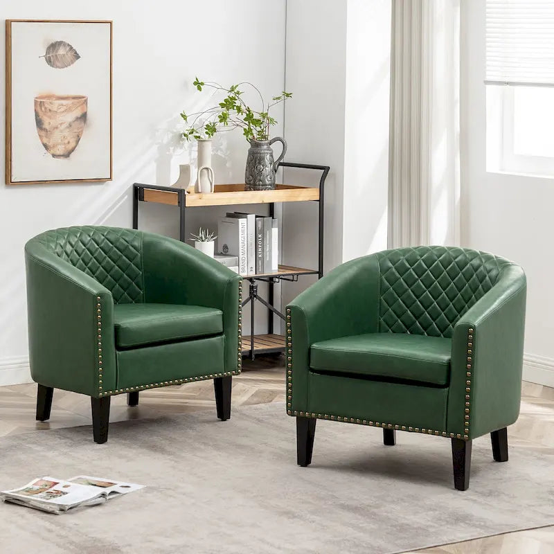 29 PU Faux Leather Club Armchair with Nailheads, Set of 2