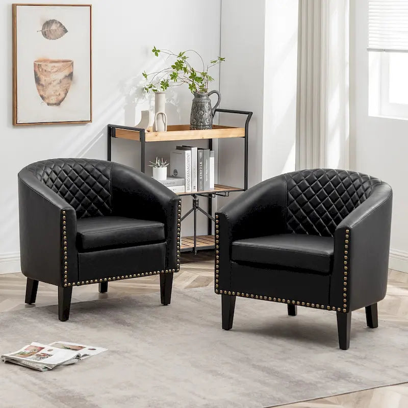 29 PU Faux Leather Club Armchair with Nailheads, Set of 2
