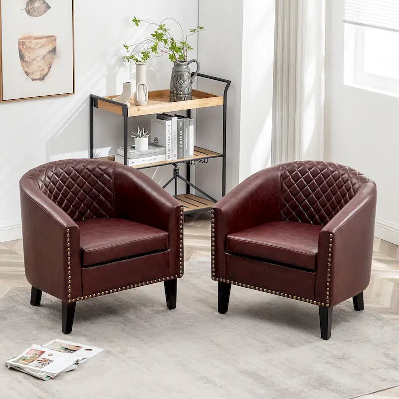 29 PU Faux Leather Club Armchair with Nailheads, Set of 2