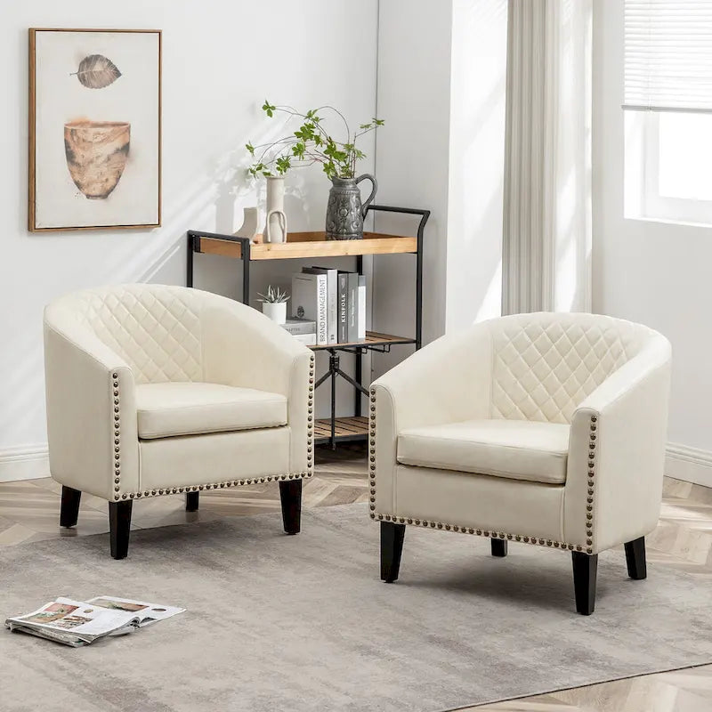 29 PU Faux Leather Club Armchair with Nailheads, Set of 2