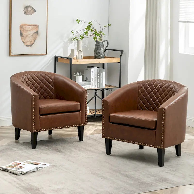 29 PU Faux Leather Club Armchair with Nailheads, Set of 2
