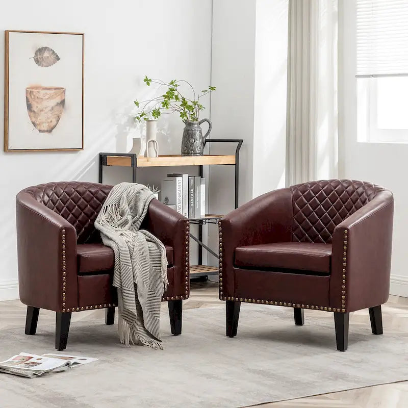 29 PU Faux Leather Club Armchair with Nailheads, Set of 2