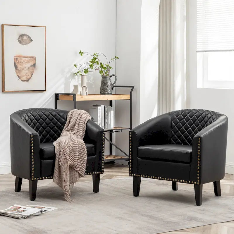 29 PU Faux Leather Club Armchair with Nailheads, Set of 2