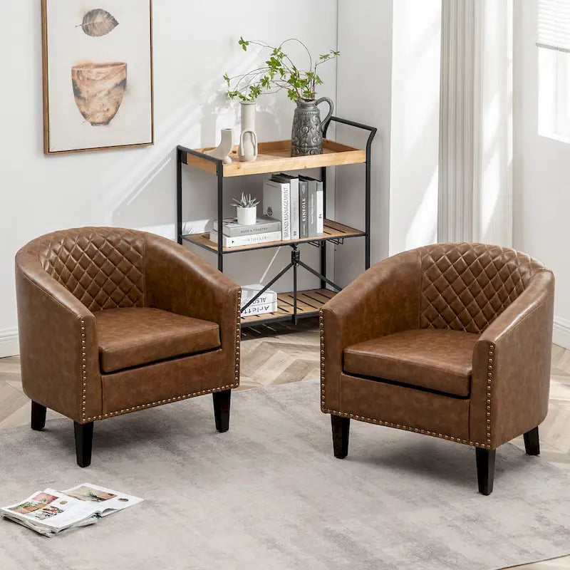 29 PU Faux Leather Club Armchair with Nailheads, Set of 2