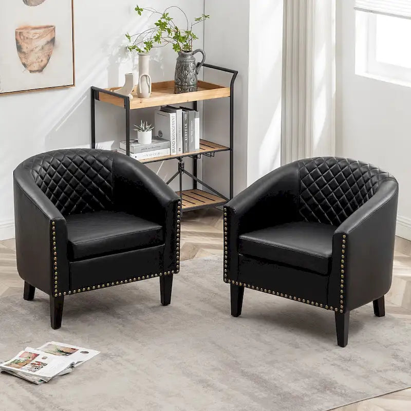 29 PU Faux Leather Club Armchair with Nailheads, Set of 2