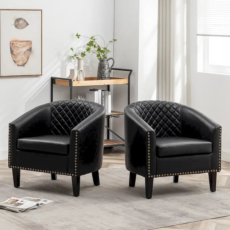 29 PU Faux Leather Club Armchair with Nailheads, Set of 2