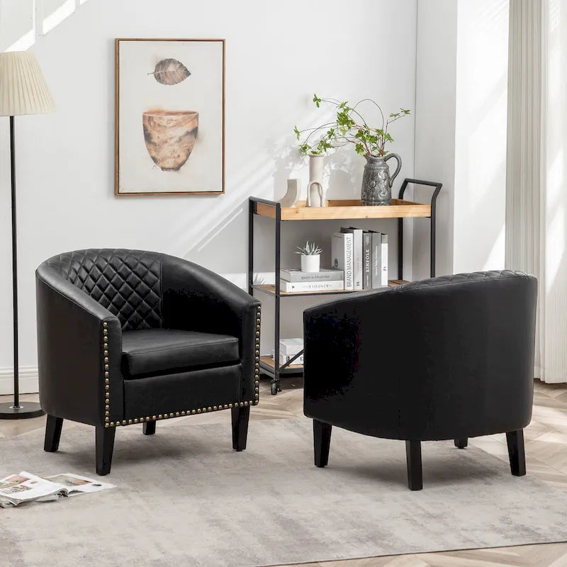 29 PU Faux Leather Club Armchair with Nailheads, Set of 2