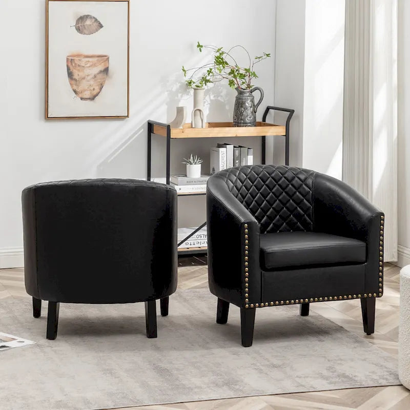 29 PU Faux Leather Club Armchair with Nailheads, Set of 2