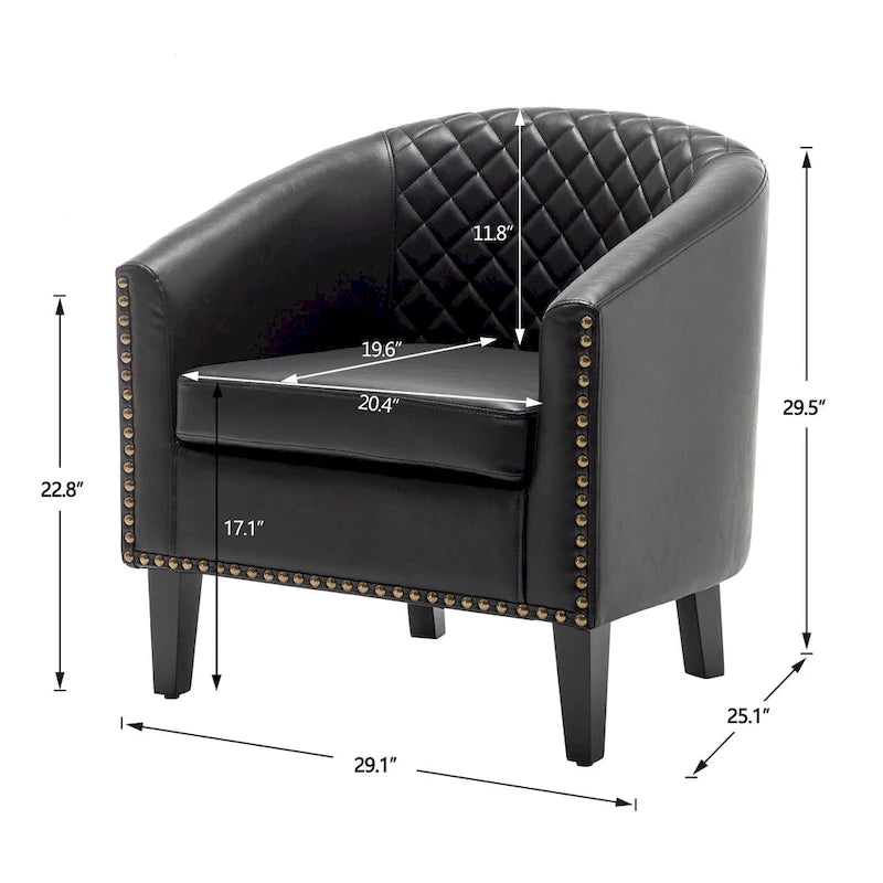 29 PU Faux Leather Club Armchair with Nailheads, Set of 2