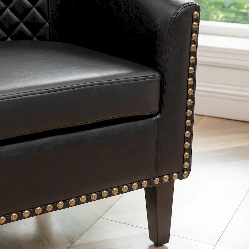 29 PU Faux Leather Club Armchair with Nailheads, Set of 2