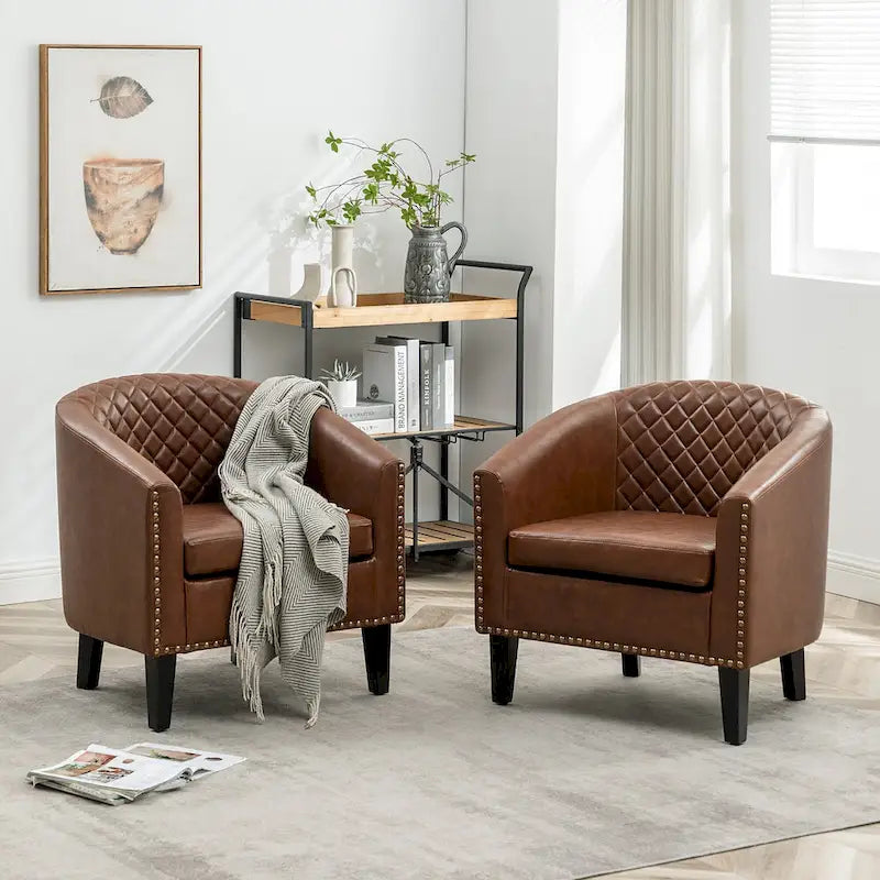29 PU Faux Leather Club Armchair with Nailheads, Set of 2