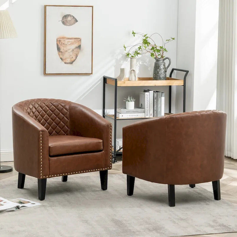29 PU Faux Leather Club Armchair with Nailheads, Set of 2