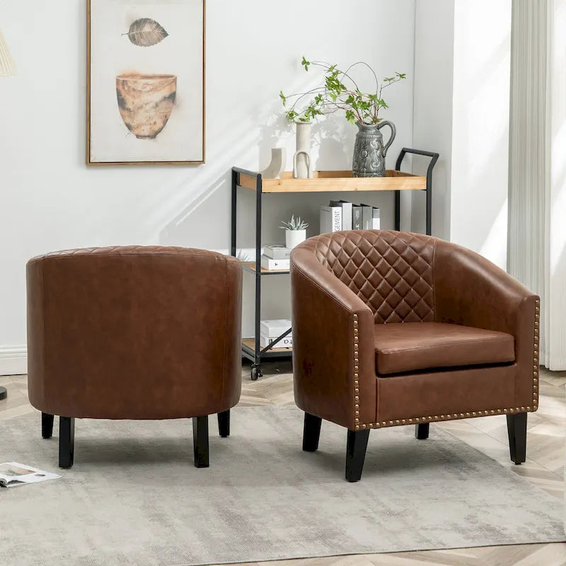 29 PU Faux Leather Club Armchair with Nailheads, Set of 2