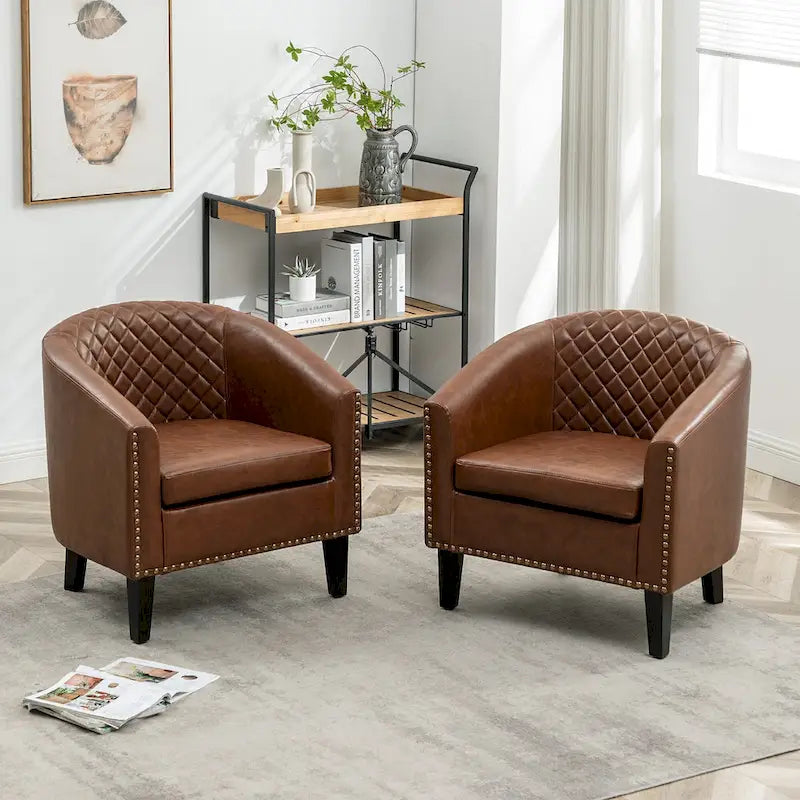 29 PU Faux Leather Club Armchair with Nailheads, Set of 2