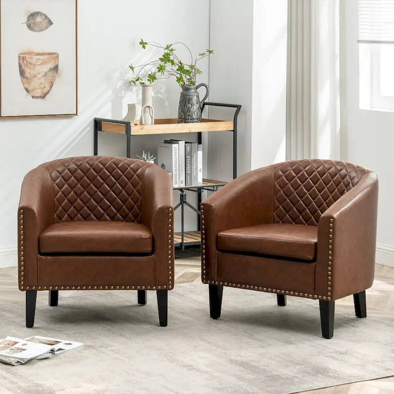29 PU Faux Leather Club Armchair with Nailheads, Set of 2